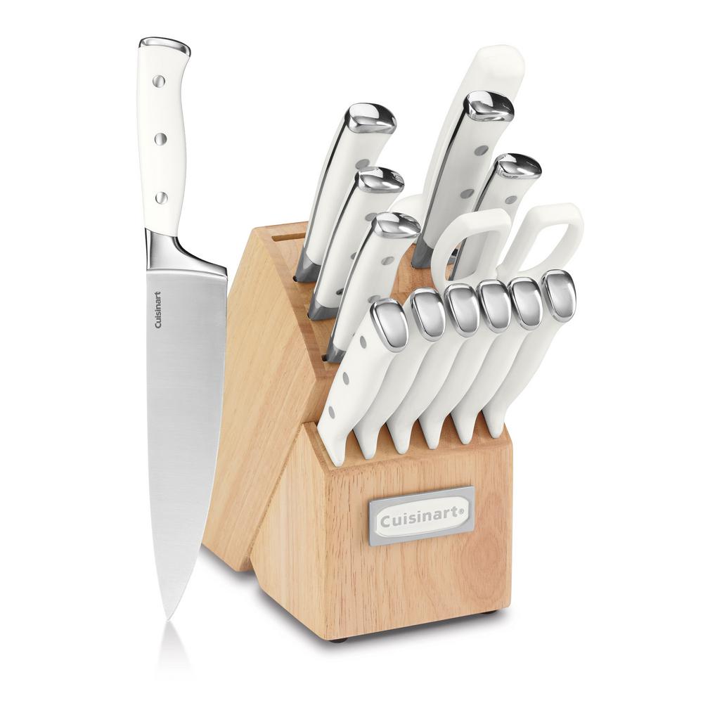 Triple Rivet 15-Piece White Knife Set with Storage Block