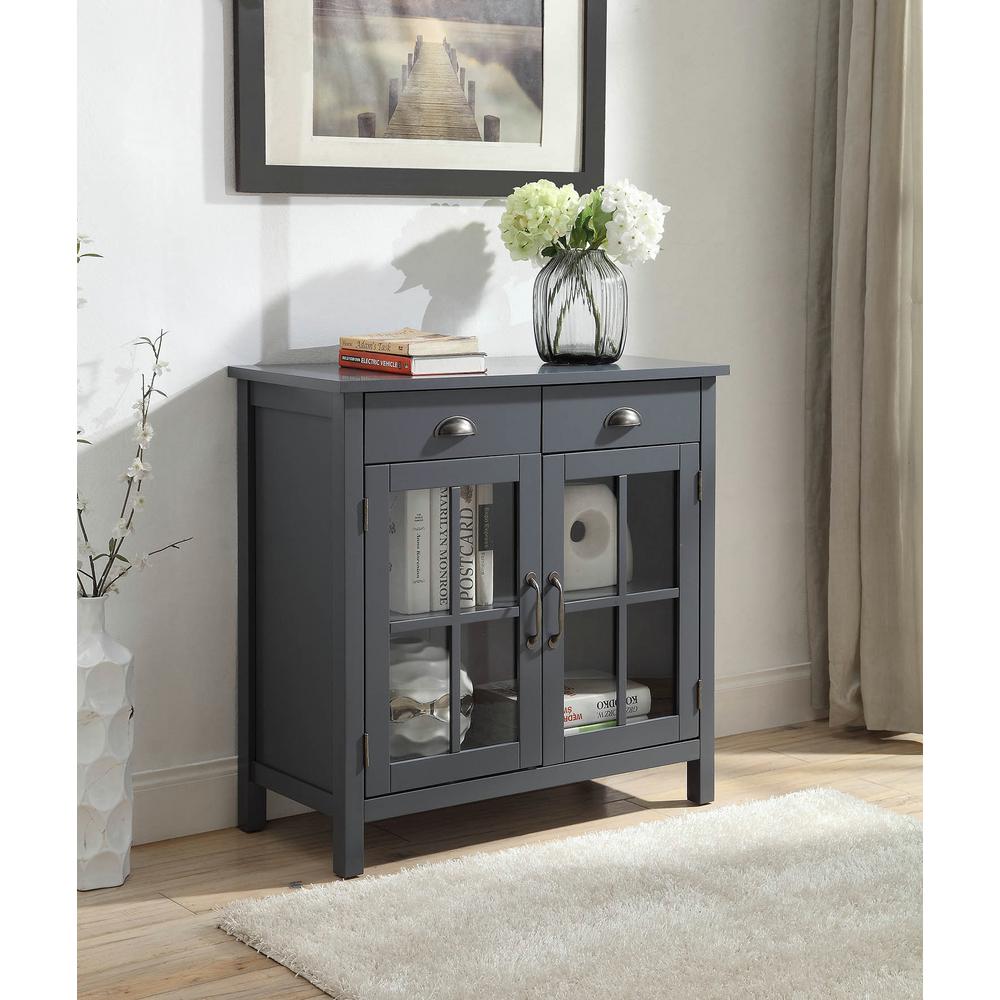 Olivia 2-Drawers Grey Accent Cabinet with 2-Glass Doors ...