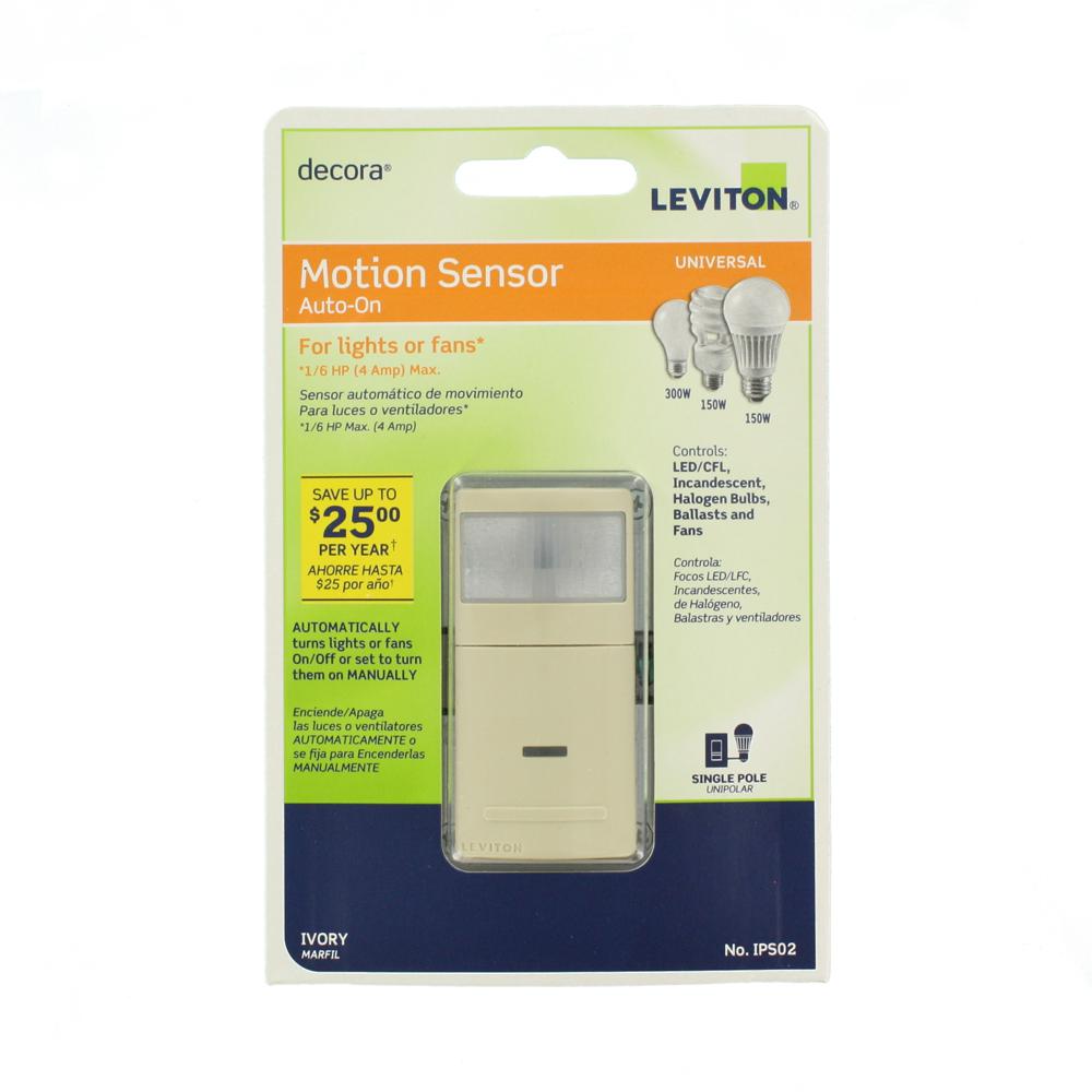 3-Pack Leviton IPS02-1LI Decora Motion Sensor In-Wall Switch 2.5A Single Pole Ivory Auto-On