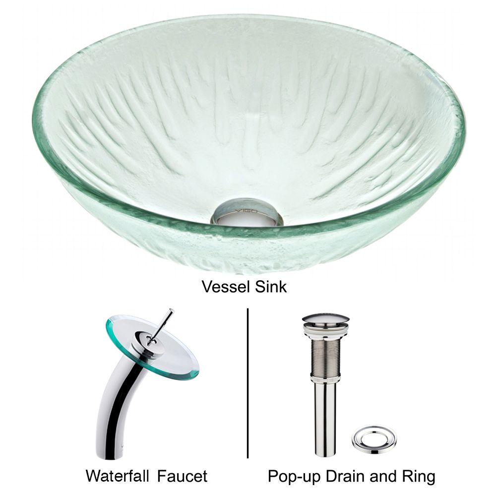Vigo Icicles Round Tempered Glass Vessel Bathroom Sink In Clear