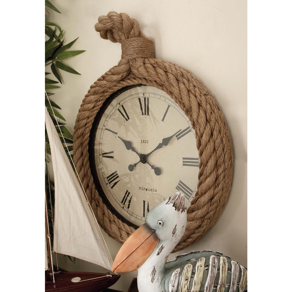 27 in. x 19 in. Rustic Hemp Rope Round Wall Clock68572 The Home Depot