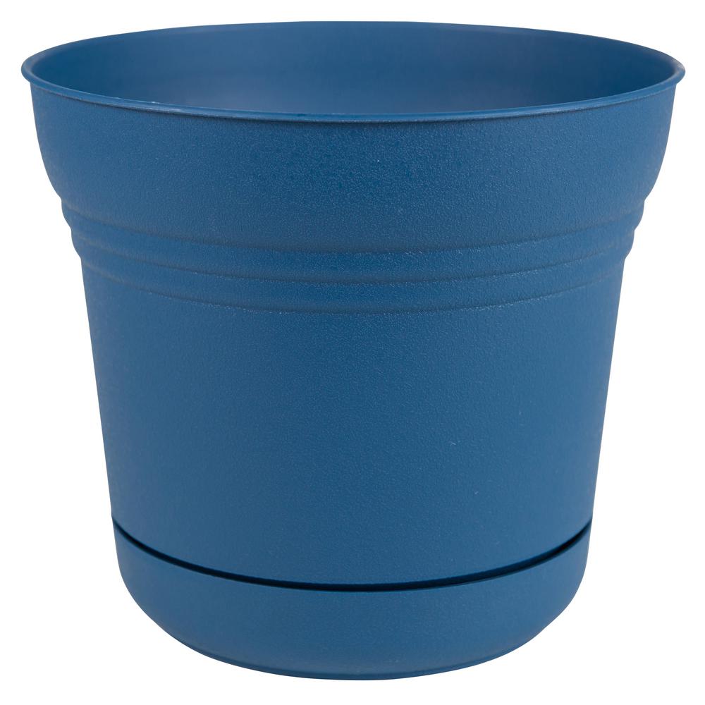 Plastic Blue Plant Pots Planters The Home Depot Saturn 12 In Deep Sea Plastic Planter
