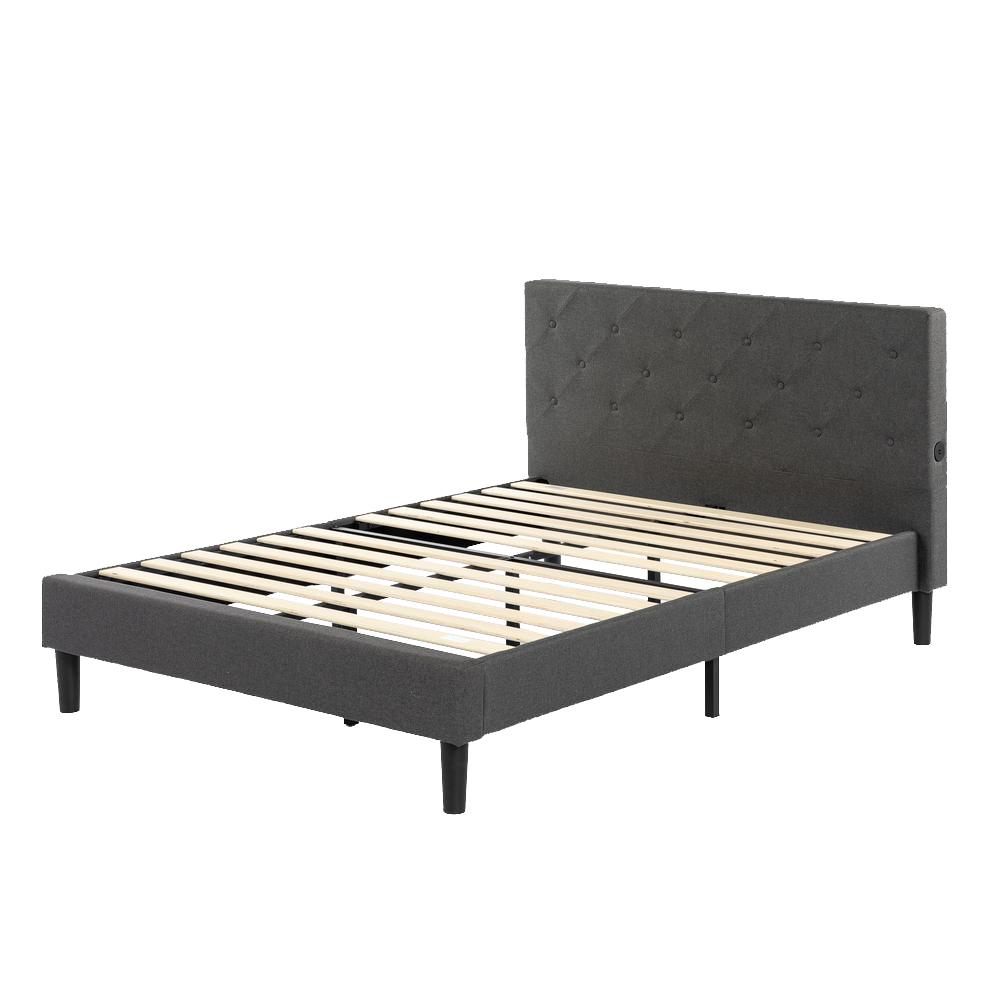 Zinus Shalini Dark Grey Upholstered Queen Platform Bed Frame with USB ...