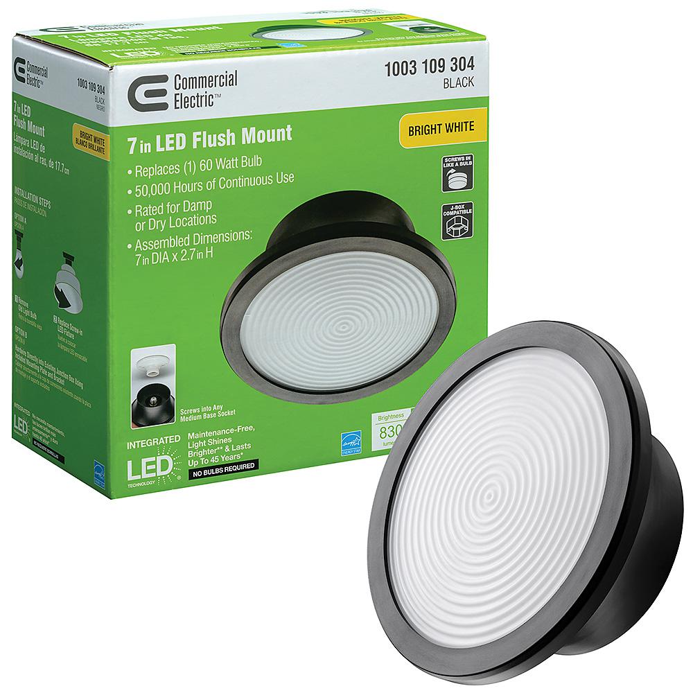 Commercial Electric Spin Light 7 in. Matte Black LED Flush Mount