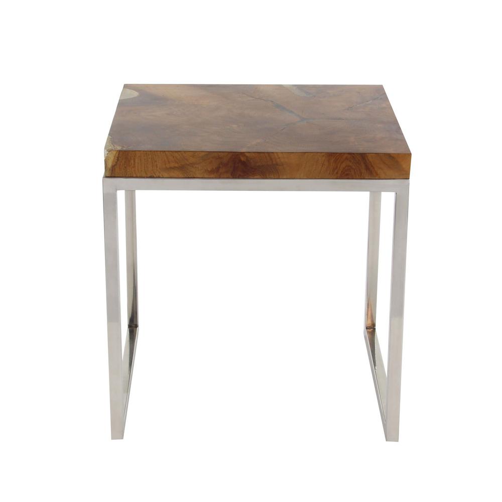 modern teak wood and stainless steel square side table set in satin gloss finish 3 - Teak Wood Coffee Tables modern teak wood and stainless steel square side table set in satin gloss finish 3 - Teak Wood Coffee Tables