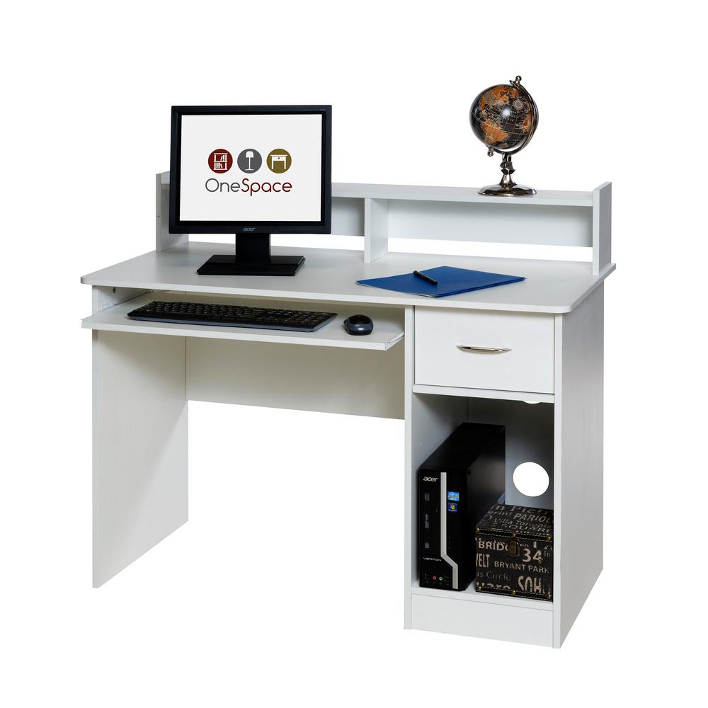Onespace Essential White Computer Desk Hutch With Pull Out White Computer Desk Hutch With Pull Out