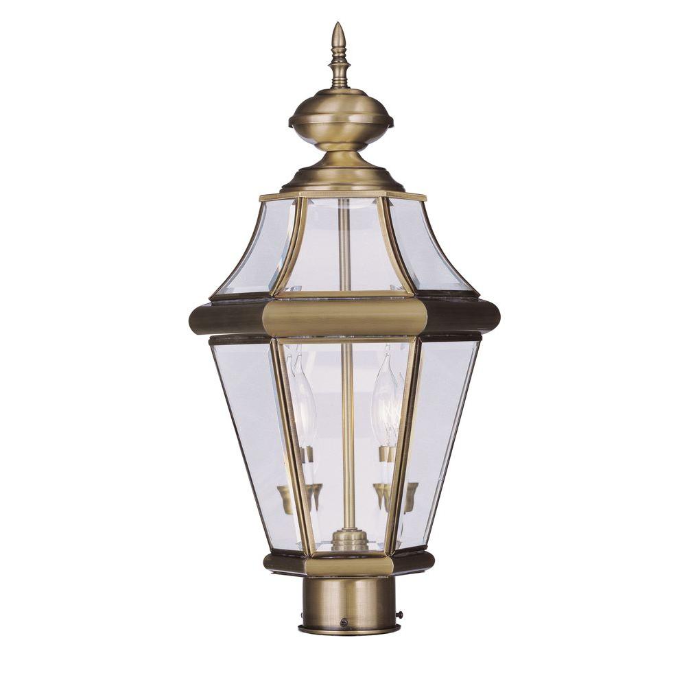 Livex Lighting 2-Light Outdoor Antique Brass Post Head with Clear