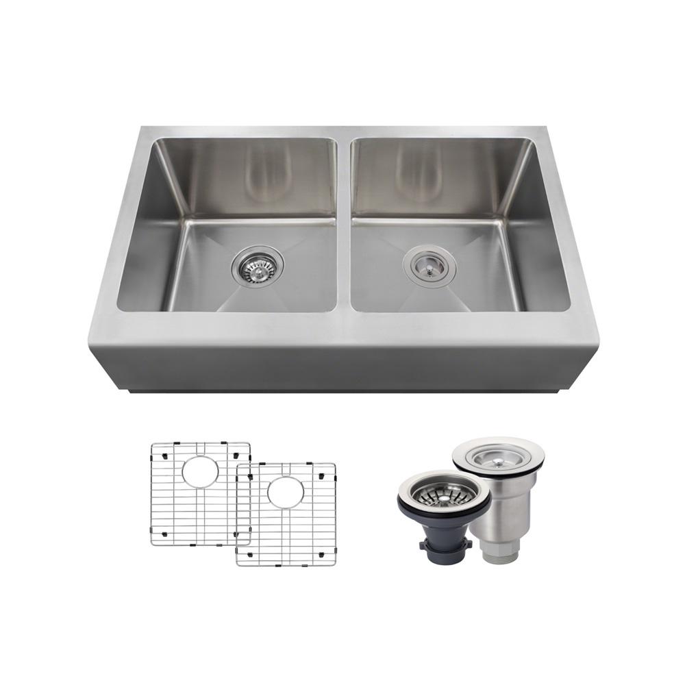 Schon All-in-One Apron Front Stainless Steel 36 in. Double Basin ...