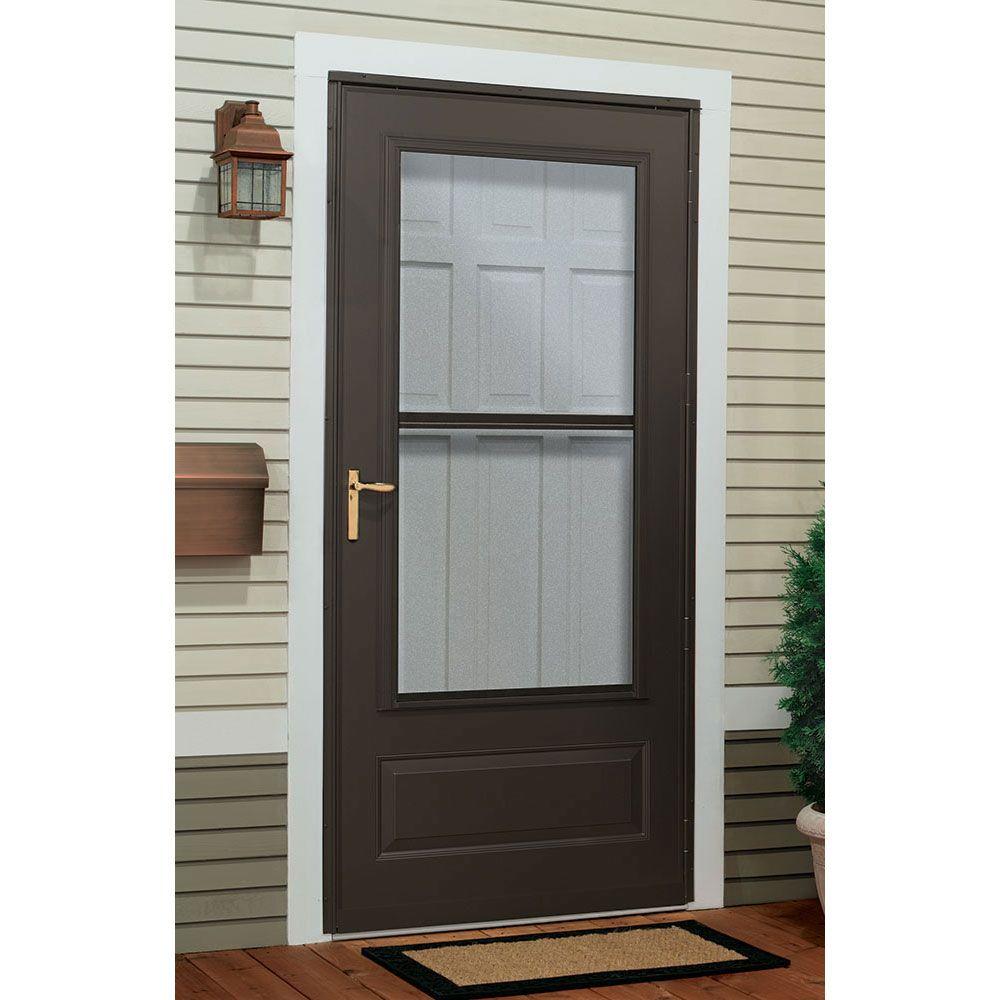 Emco 32 In X 80 In 300 Series Bronze Universal Triple Track Aluminum Storm Door With Brass Hardware E3tt 32bz The Home Depot