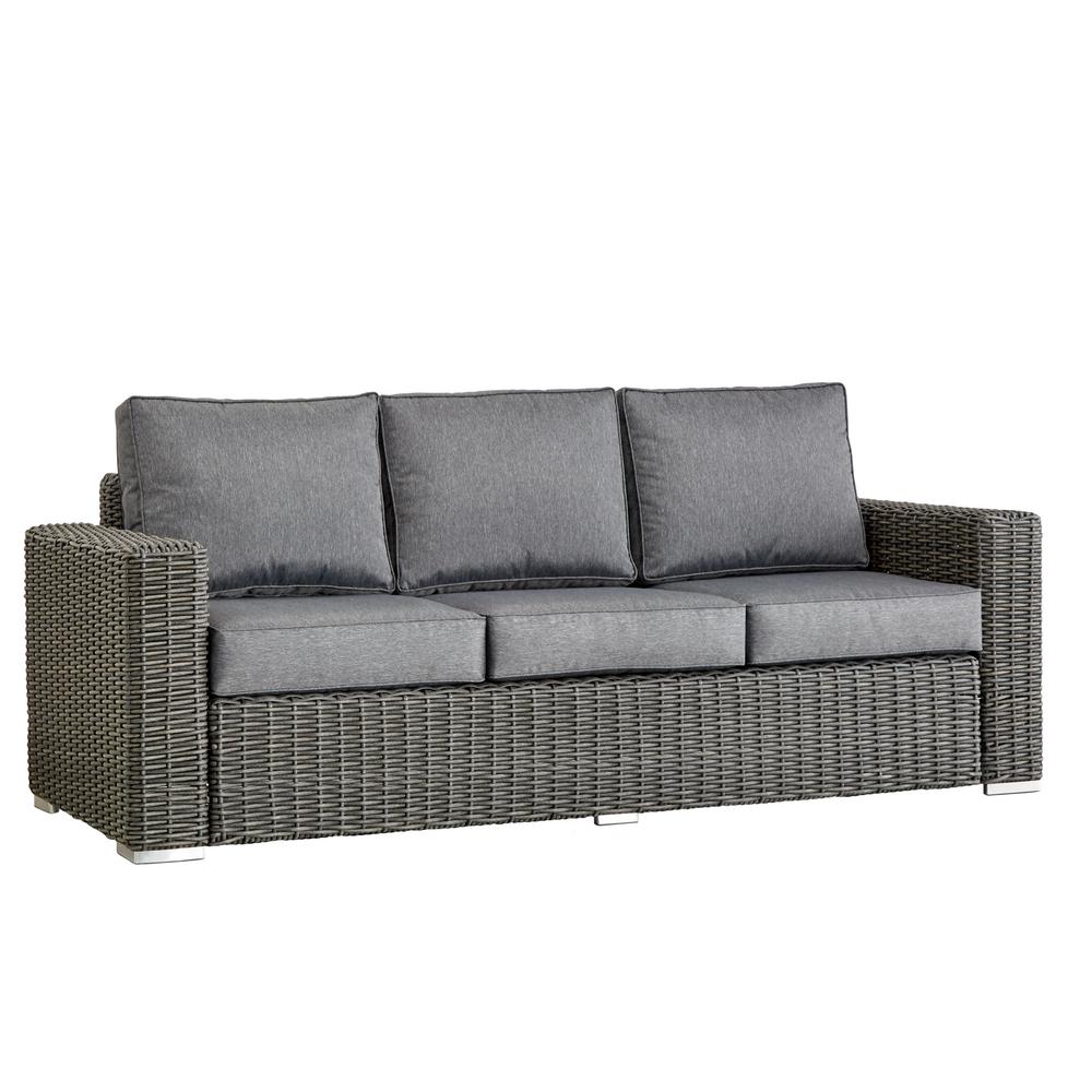 Gray Outdoor Sofas Lounge Furniture The Home Depot Camari Charcoal Square Arm Wicker Outdoor Sofa With Gray Cushion