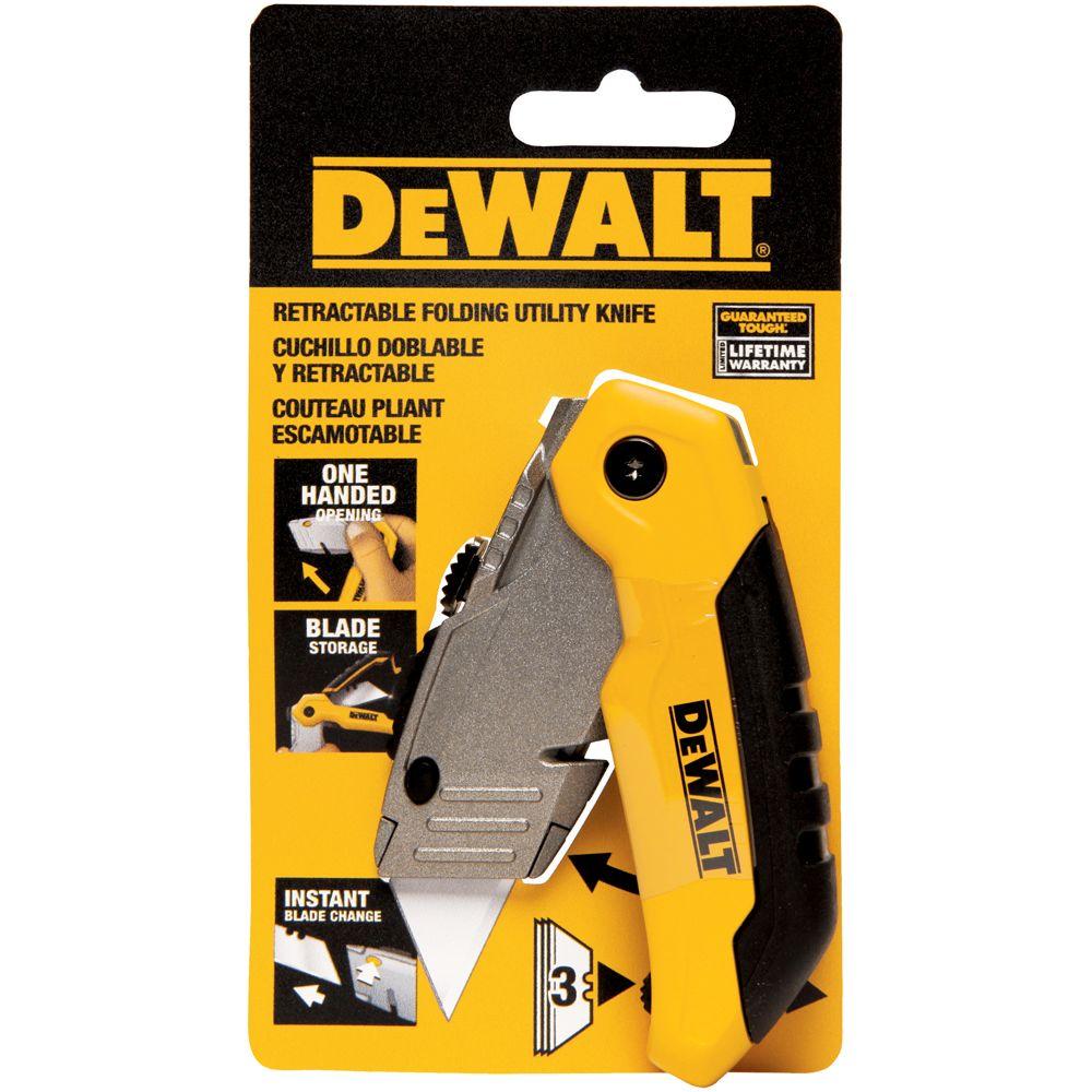 DEWALT Folding Retractable Utility Knife Rugged Metal Body Rapid Blade