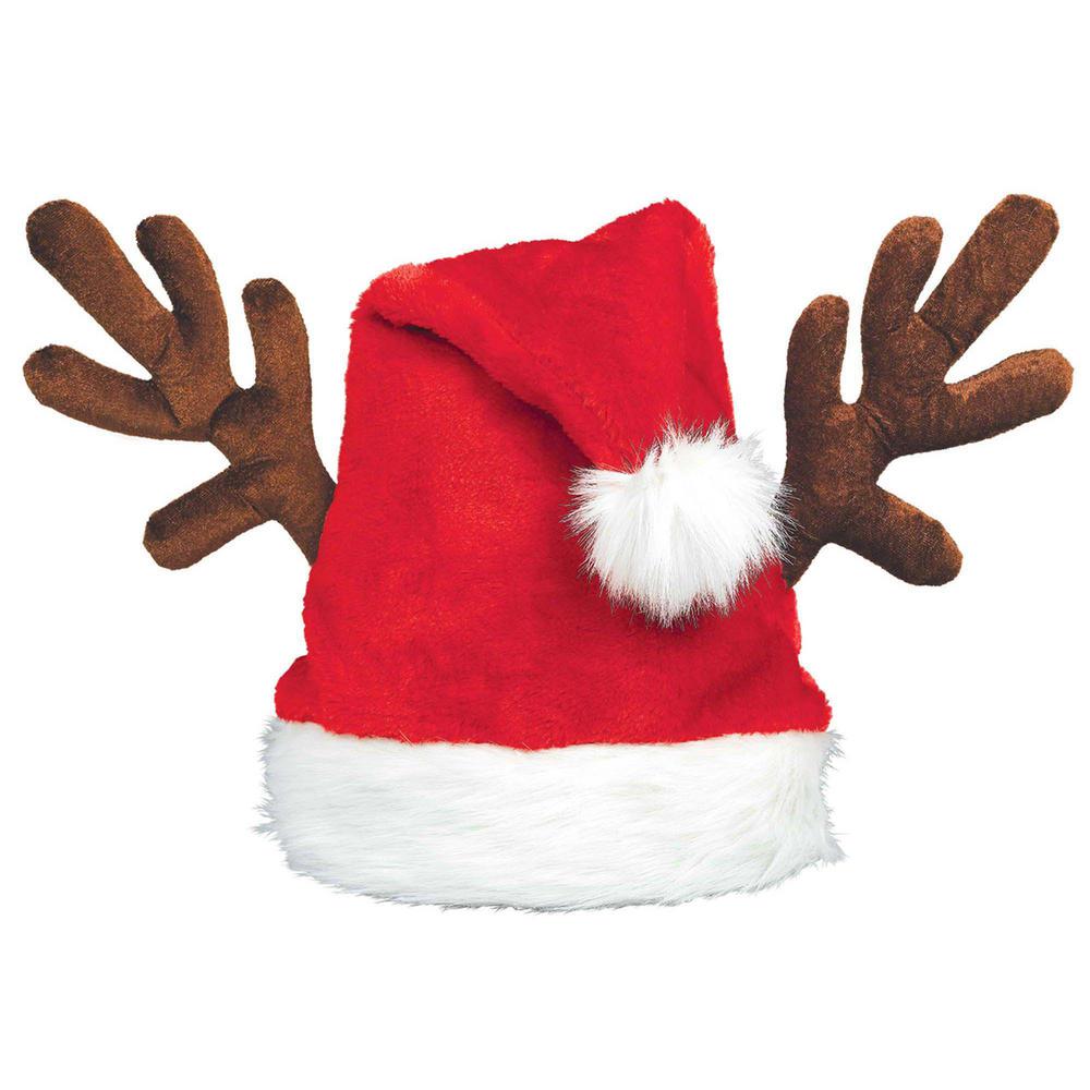 Amscan 15 in. x 15 in. Santa Christmas Hat with Antlers (2-Pack)-395015 - The Home Depot