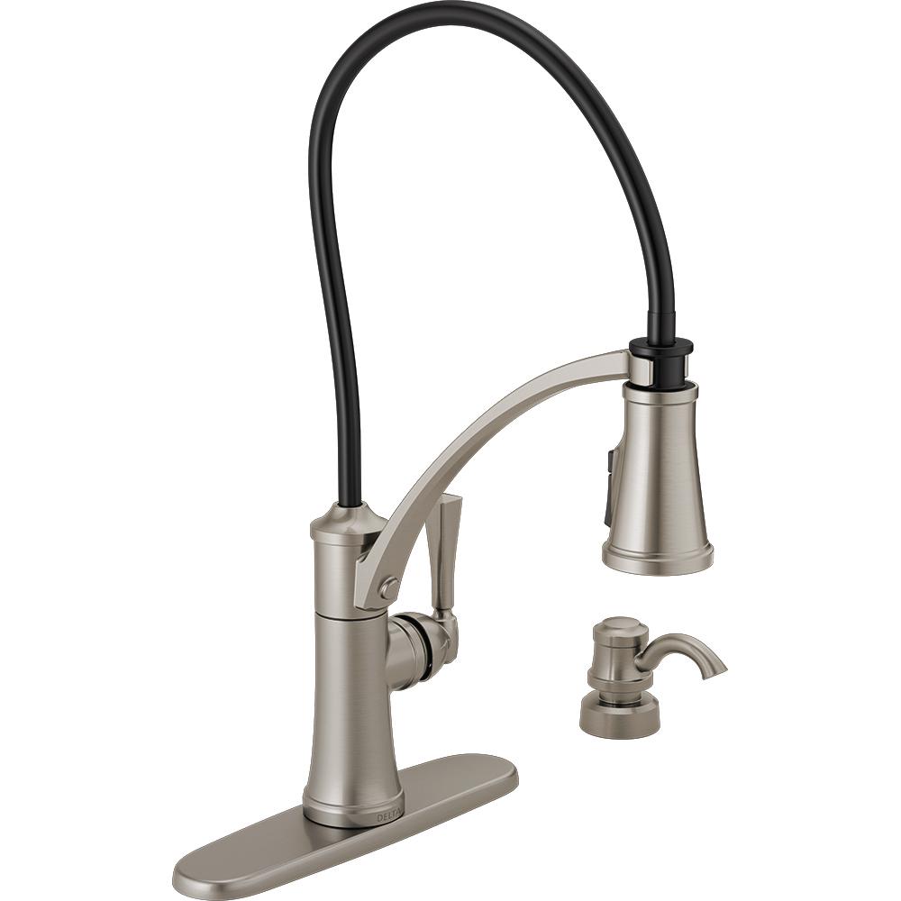 Foundry Single-Handle Pull-Down Sprayer Kitchen Faucet with Shield Spray and Soap Dispenser in Spot Shield Stainless