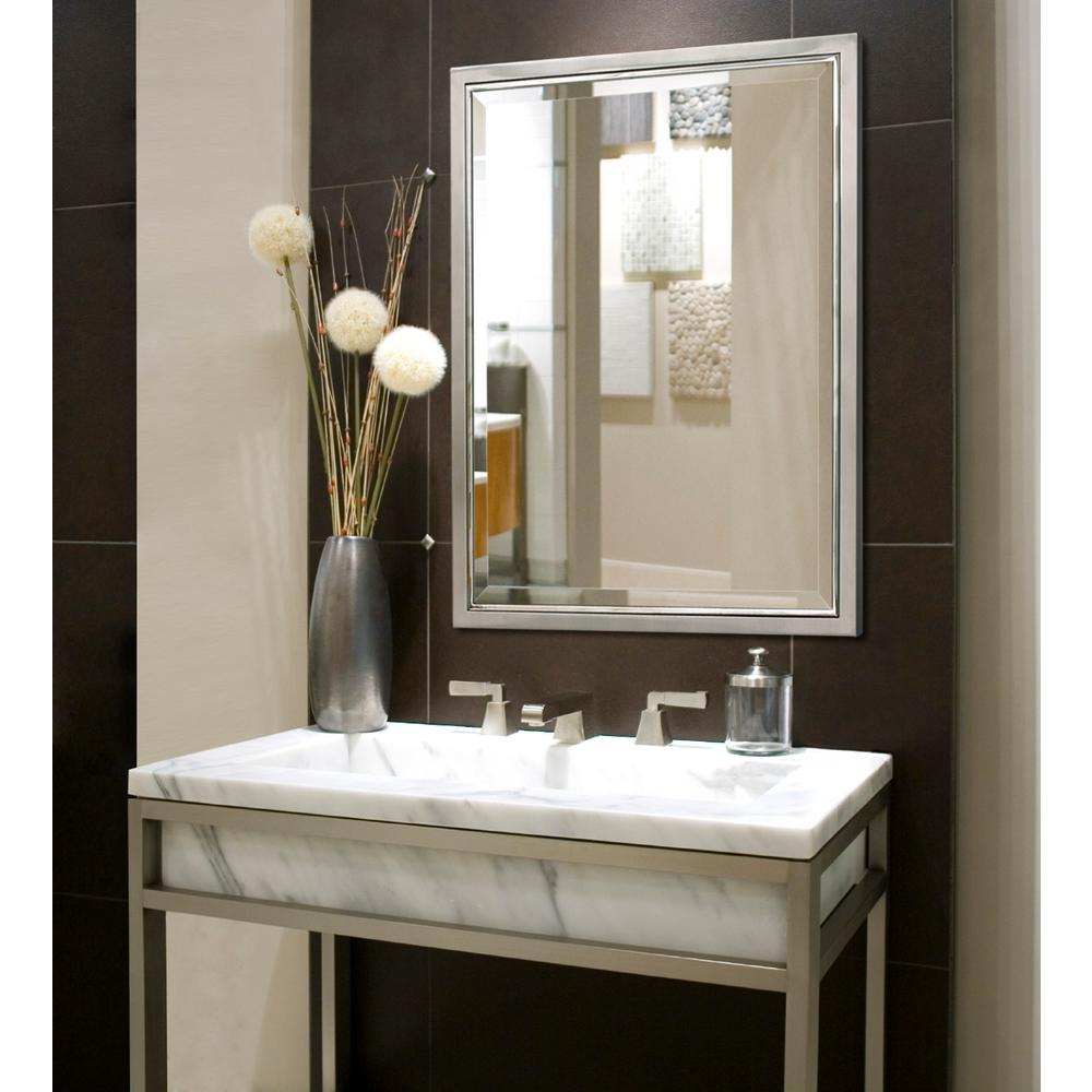 Deco Mirror 30 In W X 40 H Framed Rectangular Beveled Edge Bathroom Vanity Brush Nickel With Chrome Inner Lip 8773 The Home Depot Deco Mirror 30 In W X 40 H Framed, 30 X 40 Framed Bathroom Mirror