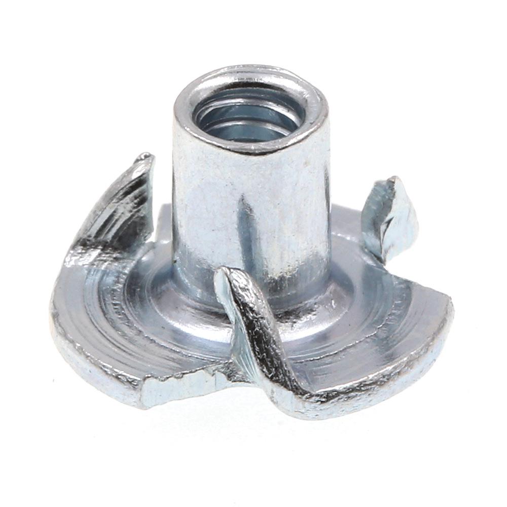 50 Pack 6-32 T-nuts, 1/4" Barrel, 3/16" Hole - Zinc Plated