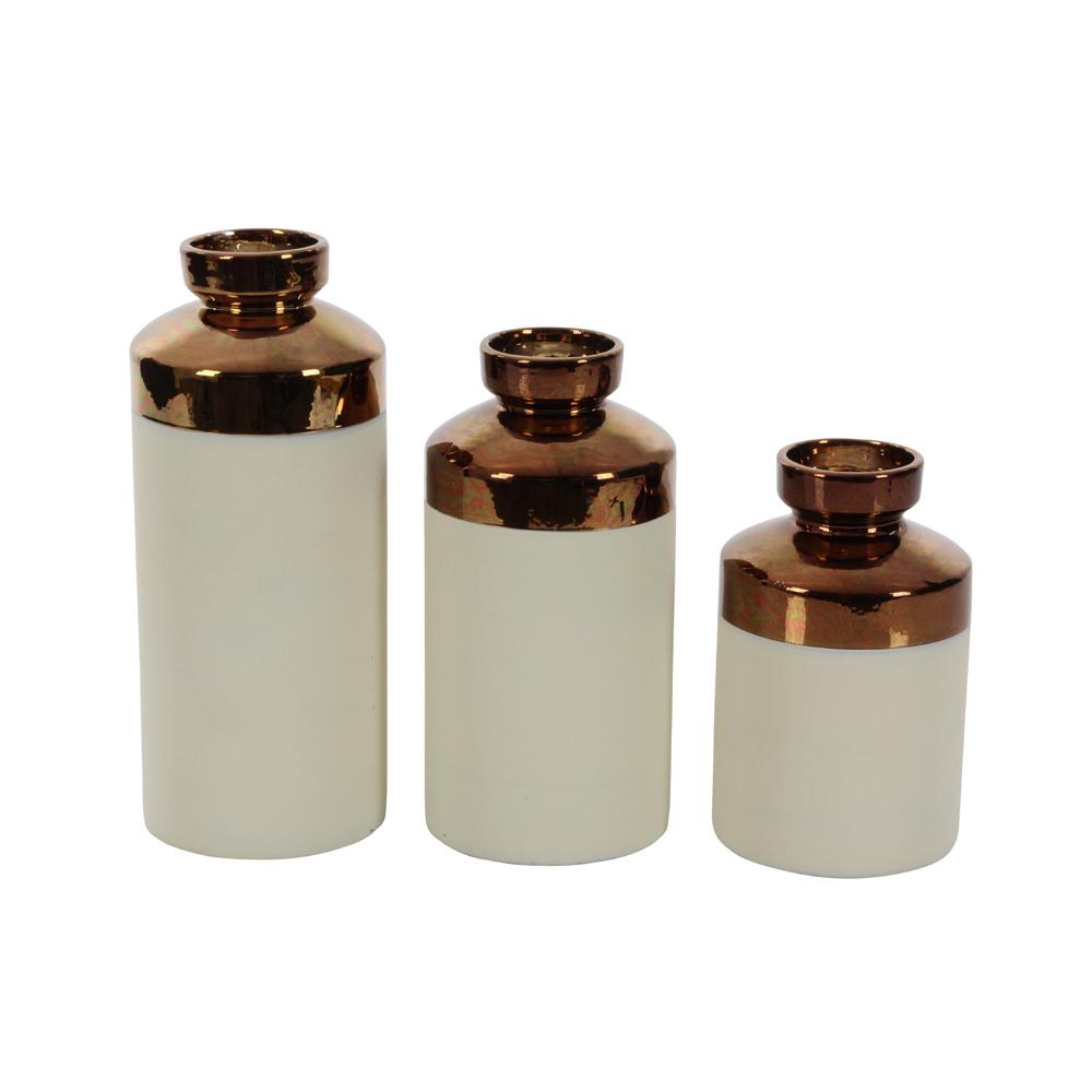 Cosmoliving By Cosmopolitan Matte White And Glossy Bronze Ceramic