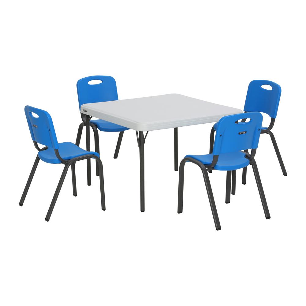lifetime kids table with 4 blue chairs