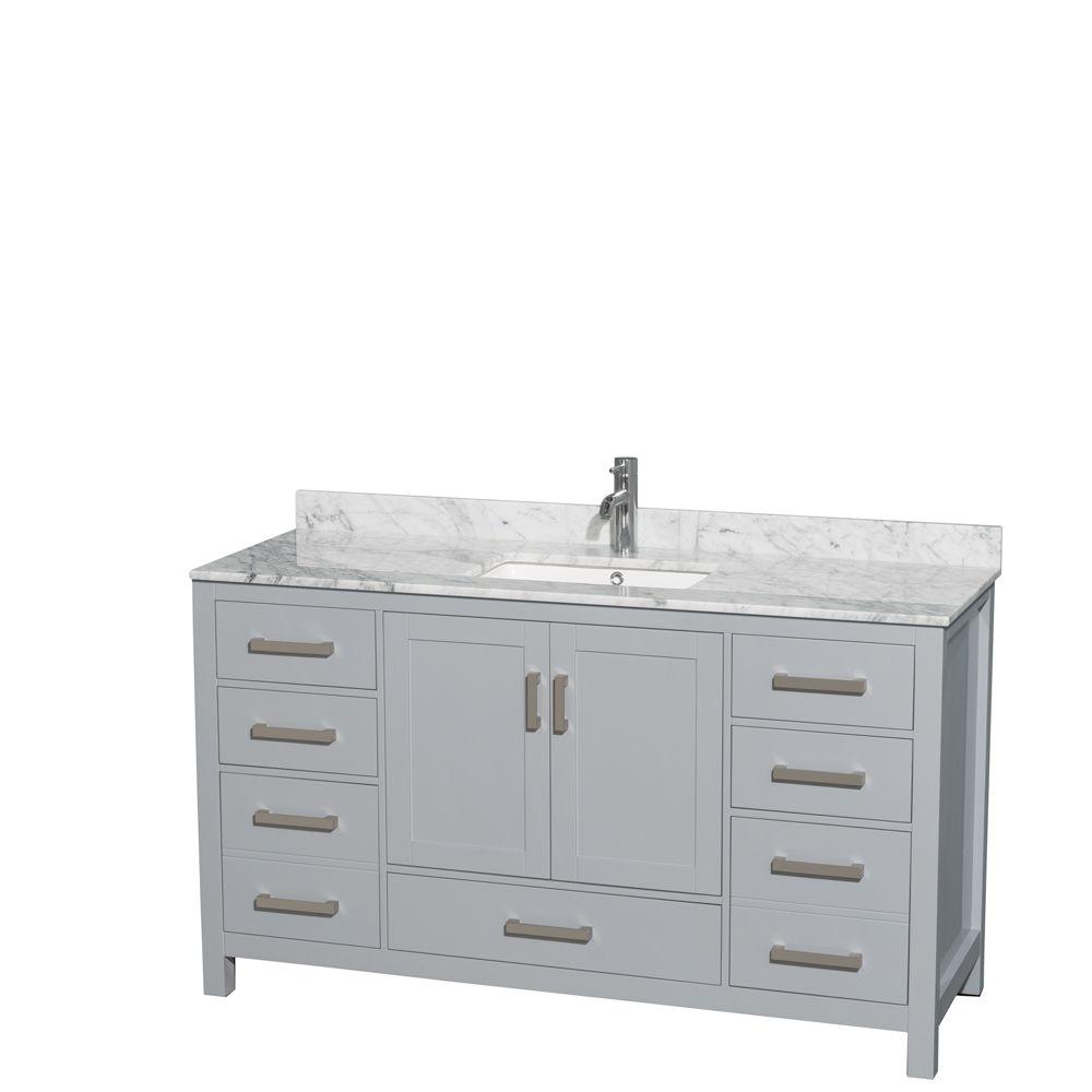 Wyndham Collection Sheffield 60 In W X 22 D Vanity Gray With Marble Top Carrara White Basin