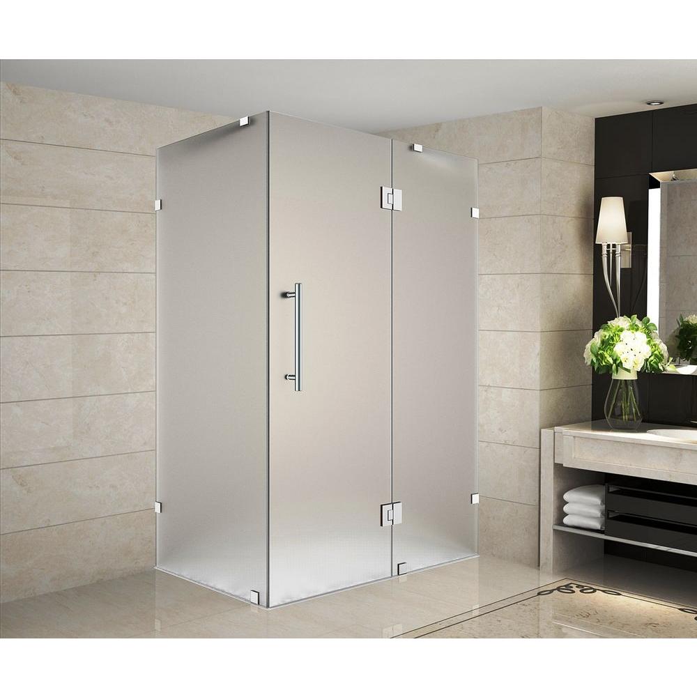 Aston Avalux 34 In X 32 In X 72 In Completely Frameless Shower Enclosure With Frosted Glass In Chrome Sen987f Ch 3432 10 The Home Depot