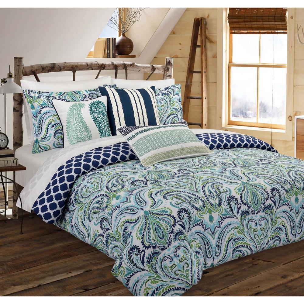 Nouvelle Home Painterly 3 Piece Blue Paisley King Comforter Set