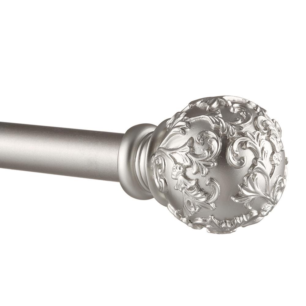 36 in. 72 in.Adjustable Length 1 in. Dia Curtain Rod Kit in Matte Silver with Vine Finial