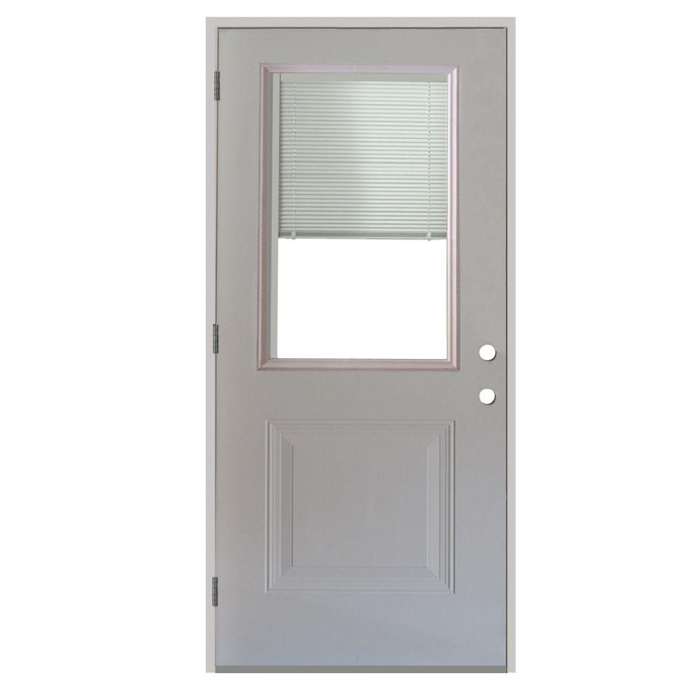 Steves Sons 34 In X 80 In 1 Panel 1 2 Lite Mini Blind Primed White Steel Prehung Front Door