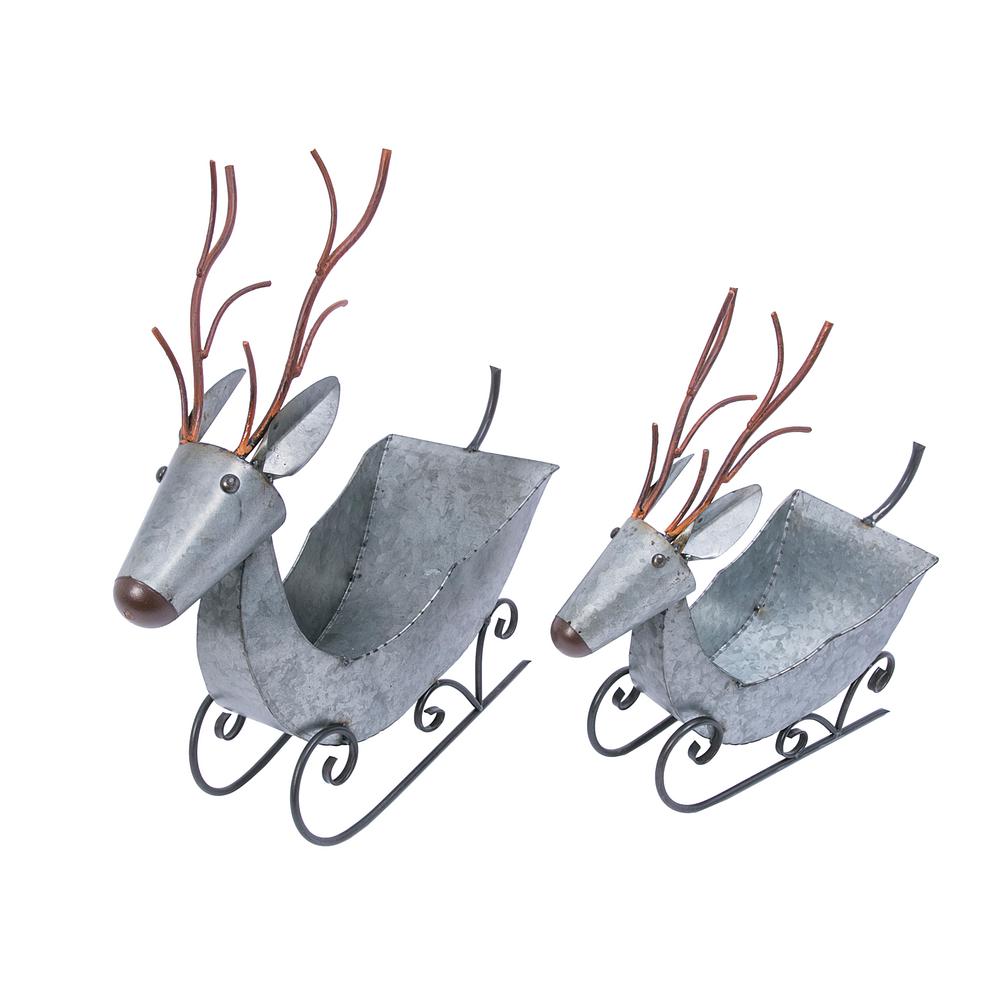 Gerson 20 In Assorted Galvanized Metal Sled Deer Containers Set Of 2 2488700ec The Home Depot