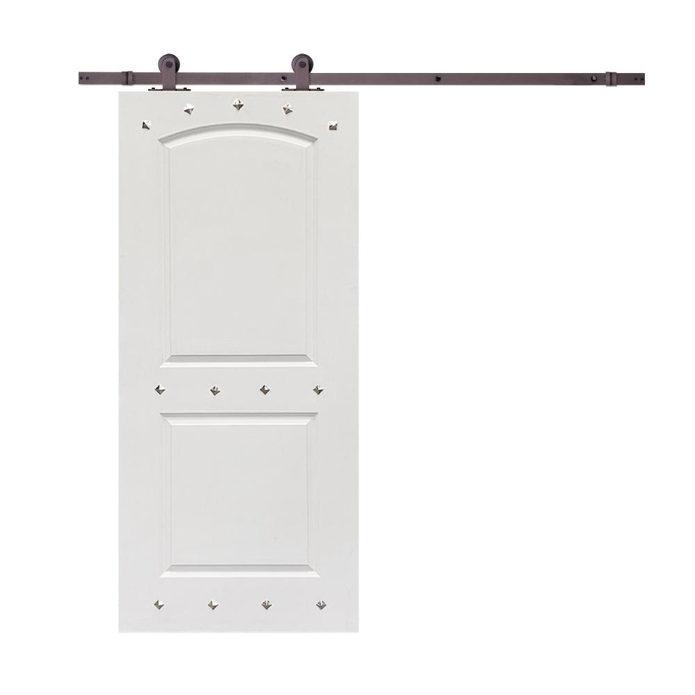 CALHOME 36 in. x 80 in. Clavos Series Hollow Core White 2Panel Primed Interior Wood Sliding