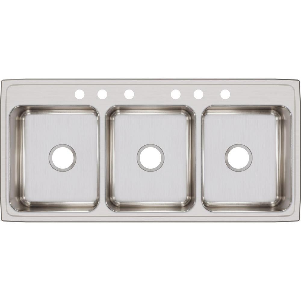 Elkay Ertone Drop In Stainless Steel 46 6 Hole Triple Bowl Kitchen Sink