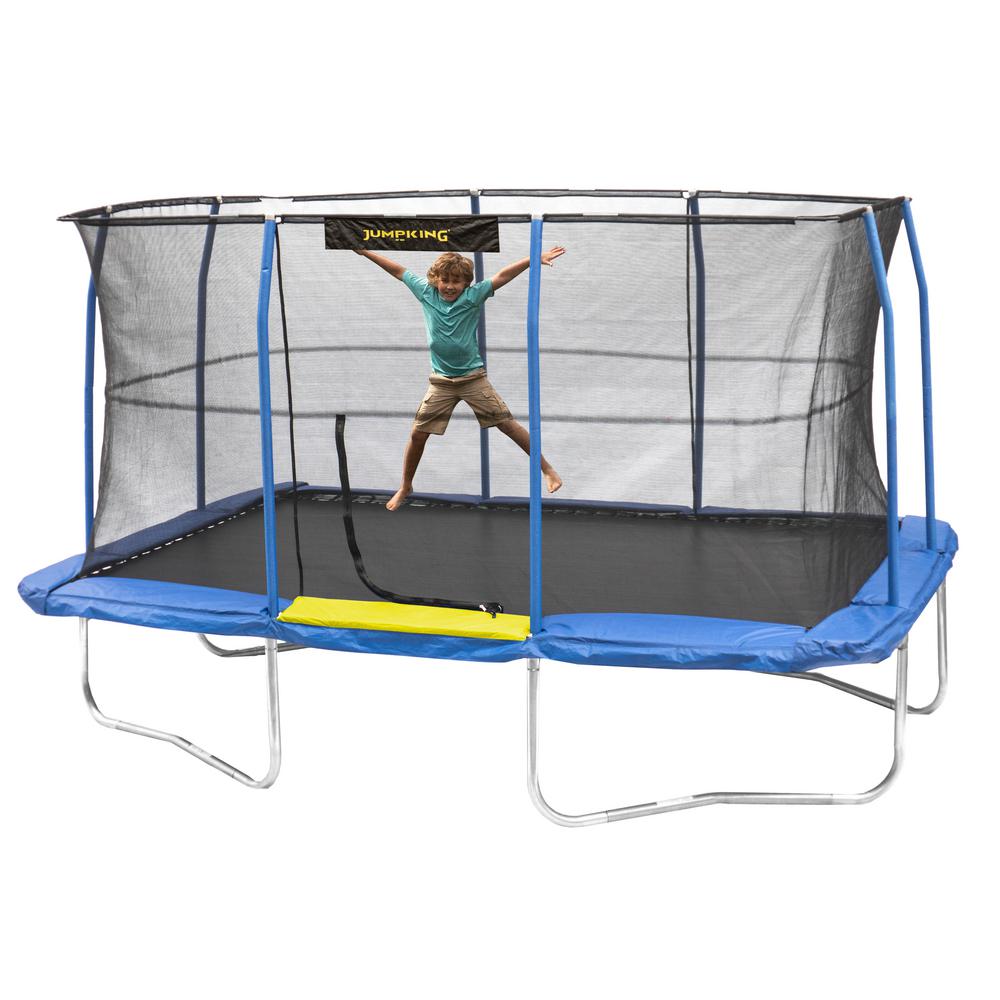 Jumpking 10 Ft By 15 Ft Blue Yellow Rectangular Trampoline Combo Jkrc1015byc3 Dal The Home Depot