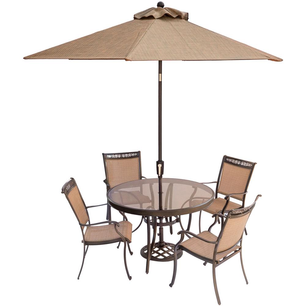 Hanover Fontana 5-Piece Aluminum Round Outdoor Dining Set with Glass-Top Table,... by Hanover