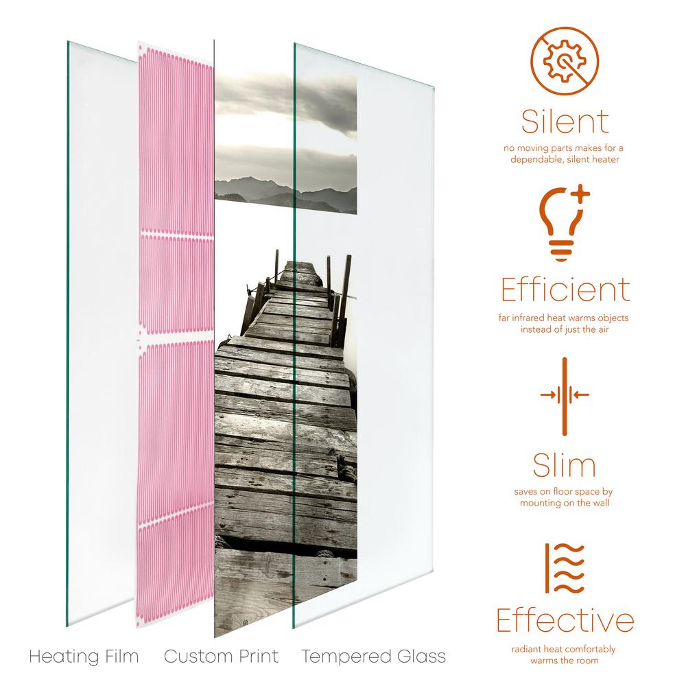 Heat Storm Glass Heater 750 Watt Radiant Wall Hanging Decorative Glass Heat Panel Ponton Islander