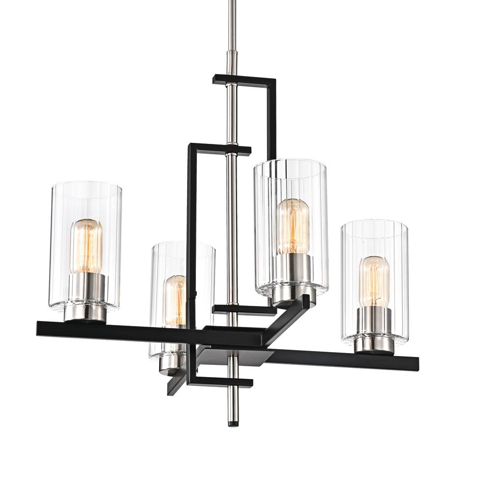 Edvivi 4-Light Black and Brushed Nickel Chandelier with ...