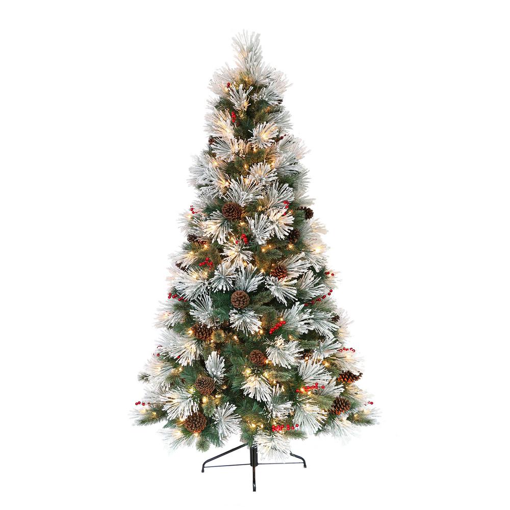 Puleo International 7.5 ft. PreLit Flocked Pacific Pine Artificial