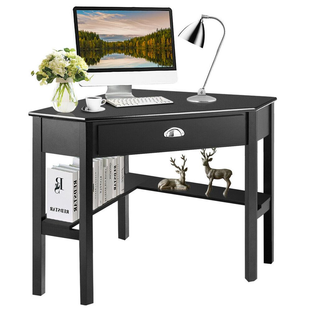 Costway 28 In Corner Black 1 Drawer Computer Desk With Solid Wood Drawer Computer Desk With Solid Wood