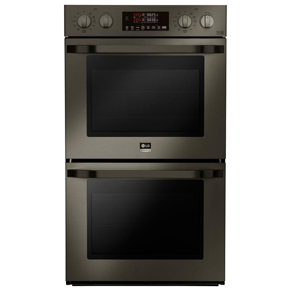 LG STUDIO 30 in. Double Electric Wall Oven with Self Cleaning in Black Stainless Steel
