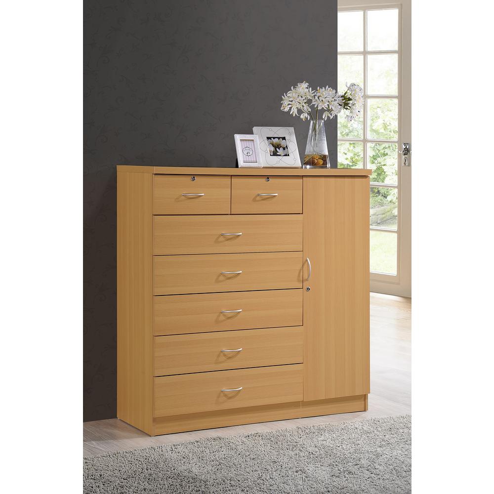 Wood Mid Century Modern Oak Dressers Chests Bedroom 7 Drawer Beech Chest With Door