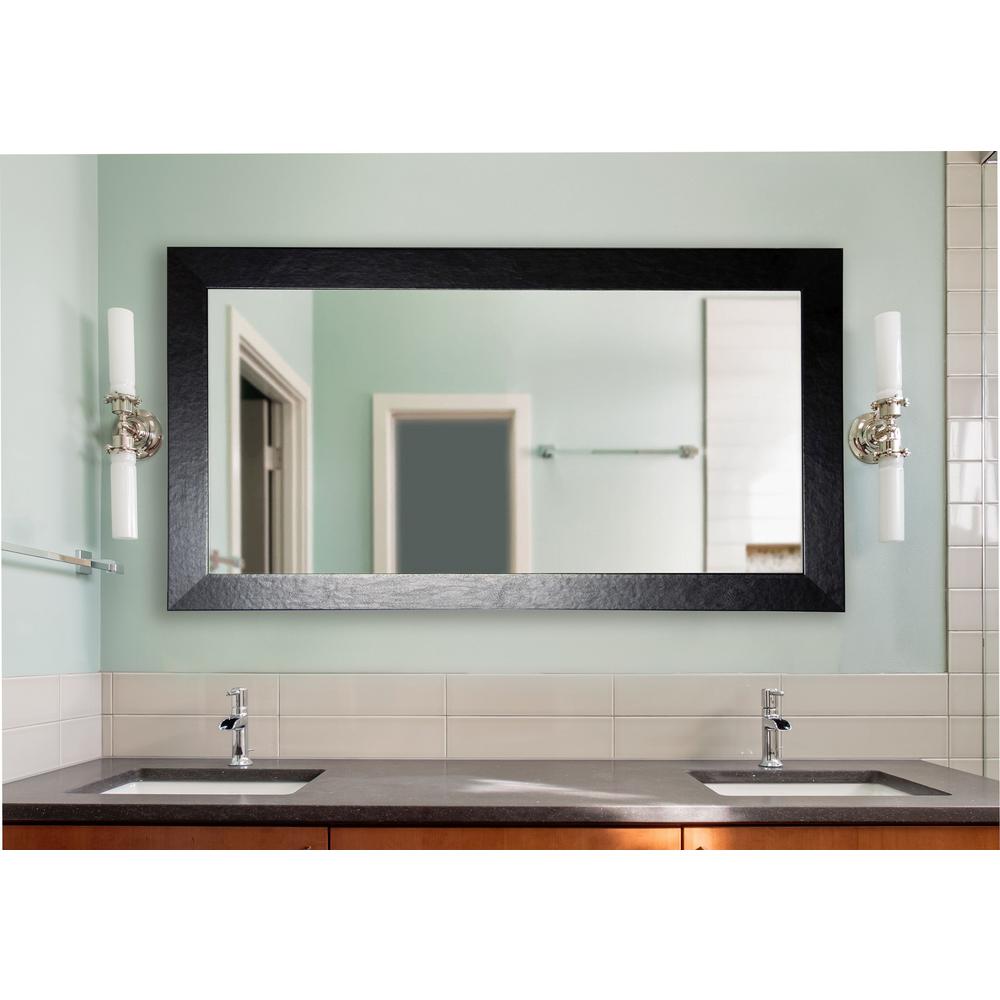 70.5 in. x 35.5 in. black wide leather double vanity wall mirror