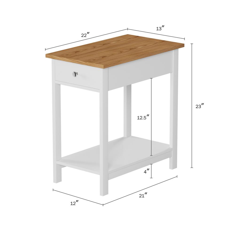 Lavish Home White Oak Narrow End Table With Drawer Hw0200316 The Home Depot