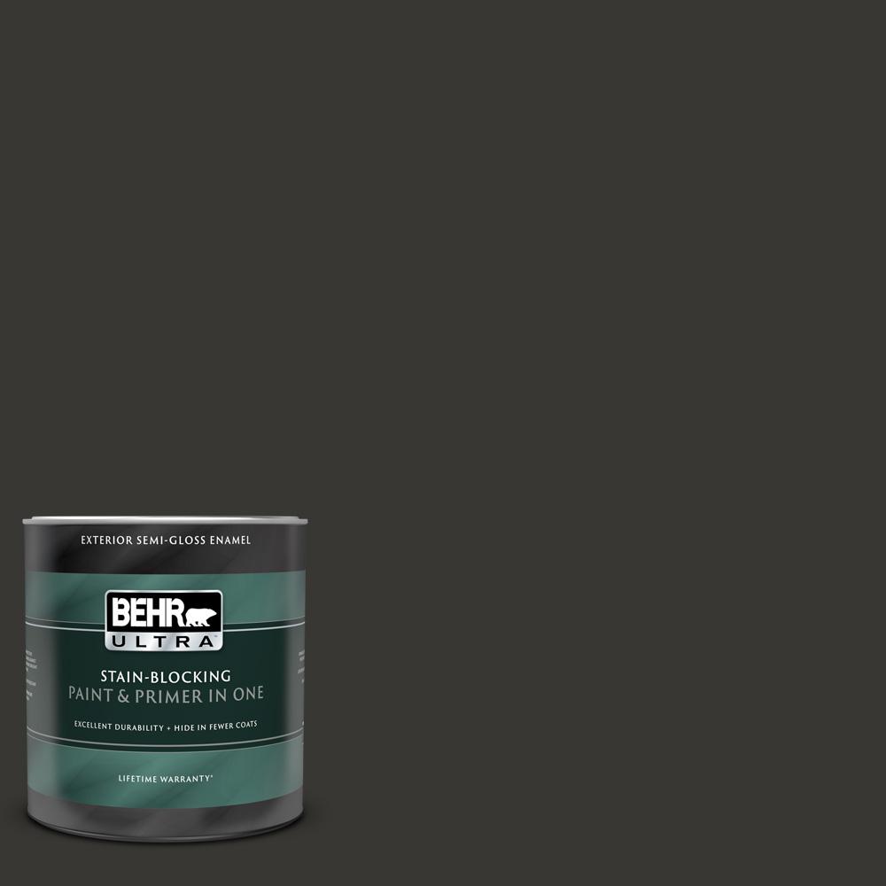 BEHR ULTRA 1 qt. Black SemiGloss Enamel Exterior Paint and Primer in