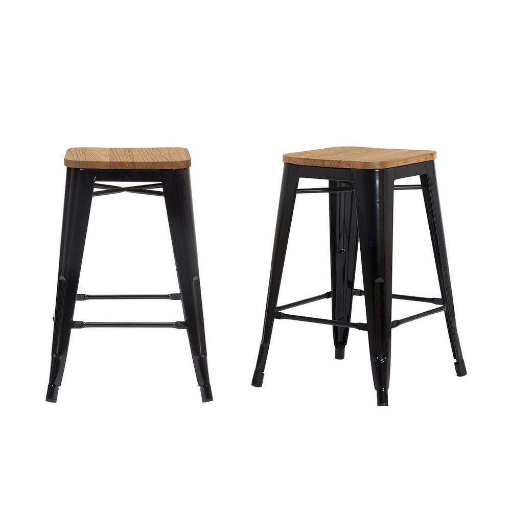 StyleWell Finwick Black Metal Backless Counter Stool with Wood Seat (Set of 2) (16.54 in. W x 23.62 in. H), Natural/Black was $119.0 now $71.4 (40.0% off)