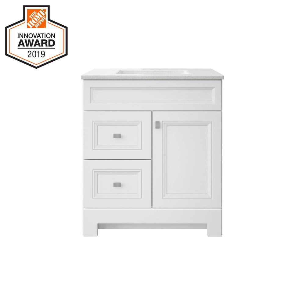 Home Decorators Collection Sedgewood 30 1 2 In Configurable Bath Vanity White With Solid Surface Top Arctic Sink Pplnkwht30d The Depot - Home Depot Bathroom Vanities With Tops 30 Inch