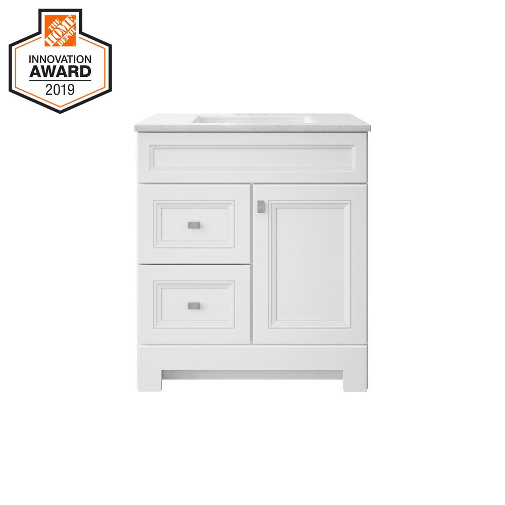 Home Decorators Collection Sedgewood 30 1 2 In W Bath Vanity In White With Solid Surface Technology Vanity Top In Arctic With White Sink Pplnkwht30d The Home Depot