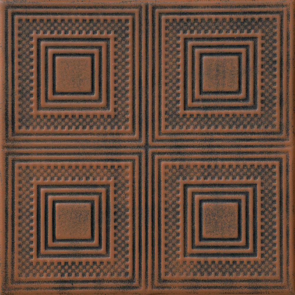 A La Maison Ceilings Nested Squares 1 6 Ft X 1 6 Ft Glue Up Plastic Ceiling Tile In Antique Copper Orange