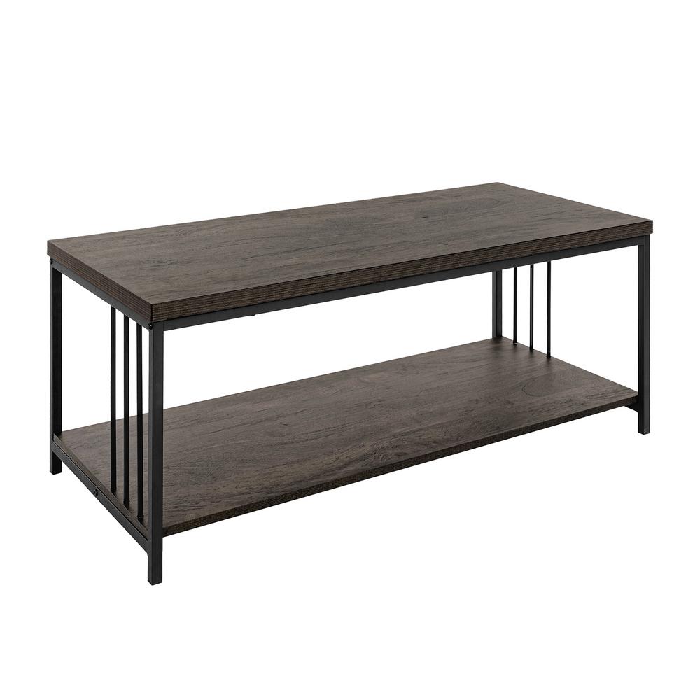 Furniturer Brown Coffee Table Metal Frame Mdf Wood With Shelf Storage Zen Coffee Table The Home Depot