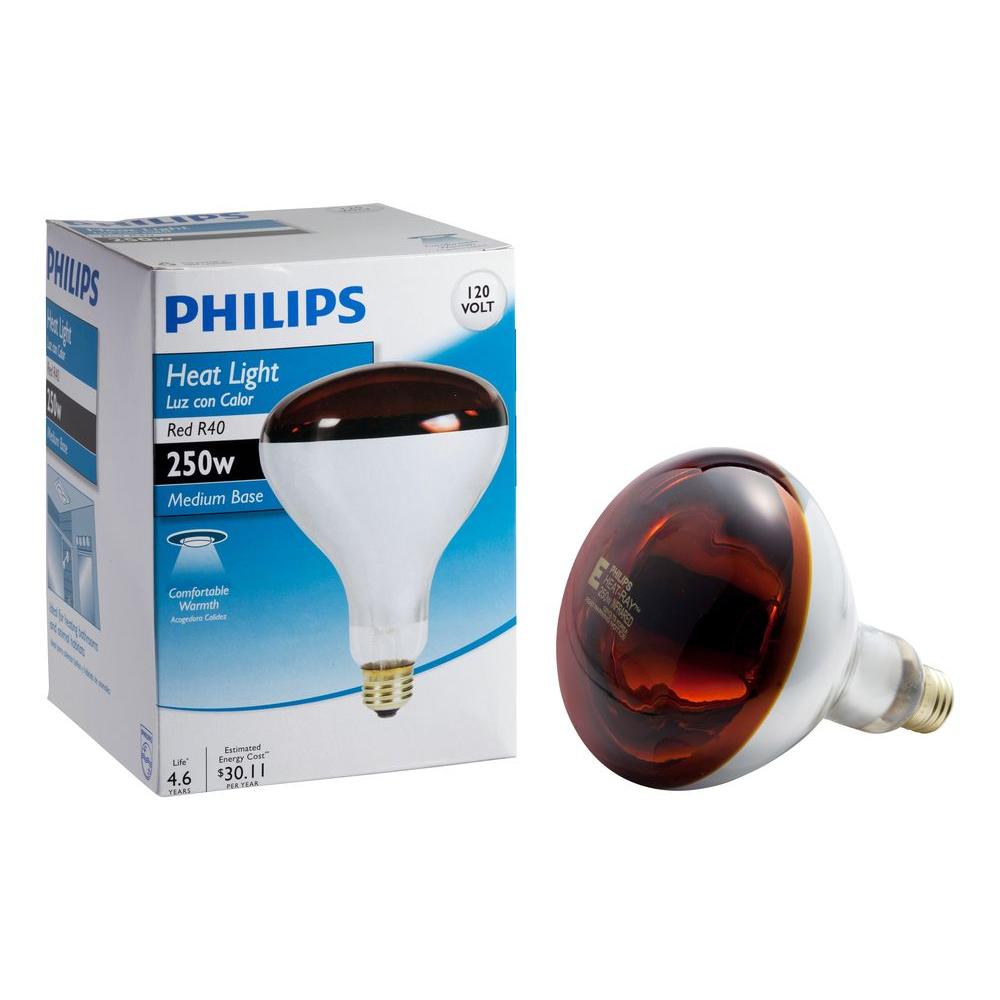 Philips 250Watt Incandescent R40 Red Heat Lamp Light Bulb