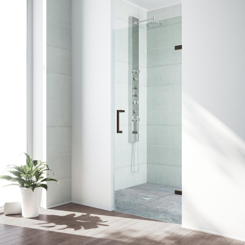 Vigo Soho 24 To 1 2 In X 70 625 Frameless Hinged Shower Door Antique Rubbed Bronze With Clear Glass And Handle