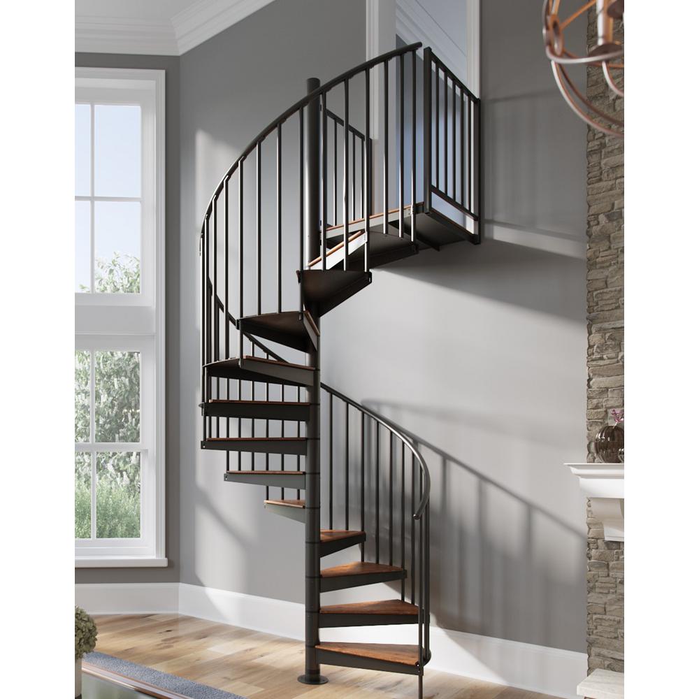 Mylen Stairs Condor Gray Interior 60in Diameter Fits Height 119in 133in 1 36in Tall Platform Rail Spiral Staircase Kit Ep60g13g011 The Home Depot