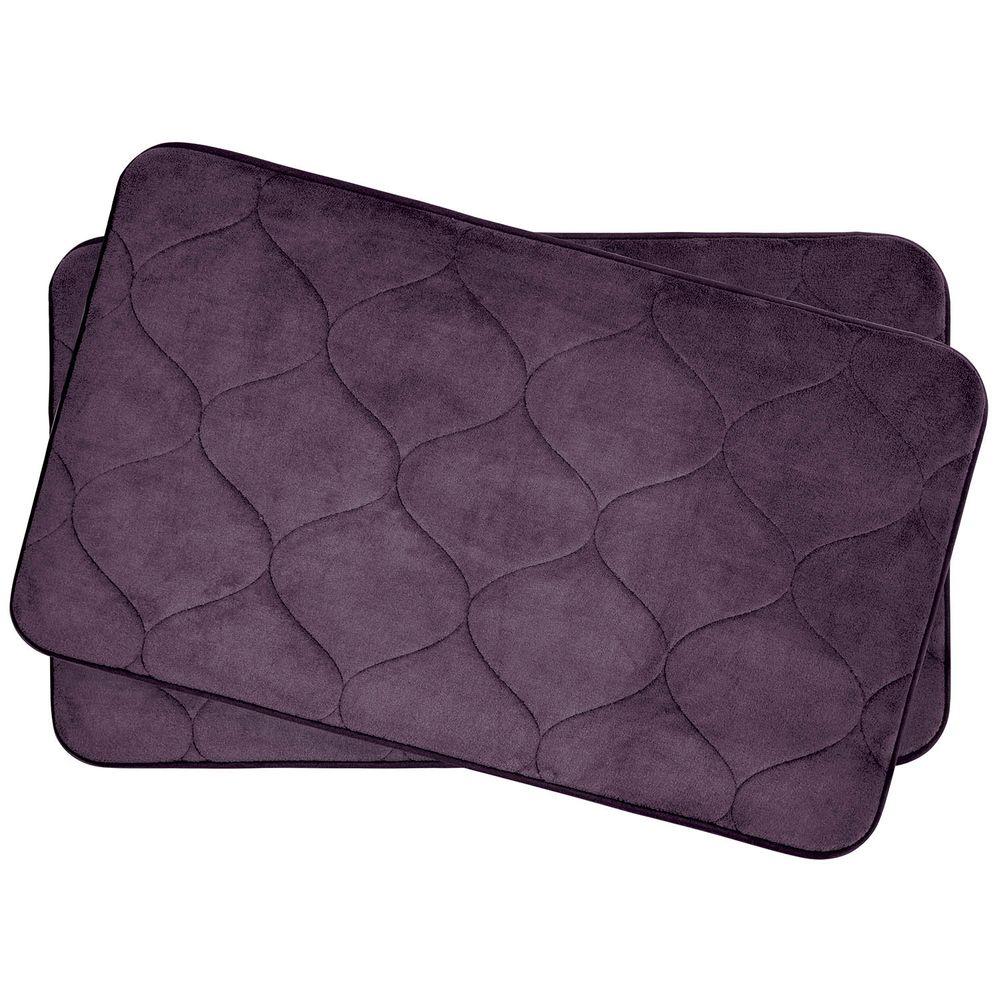 Palace Plum 17 in. x 24 in. Memory Foam Bath Mat Set (2