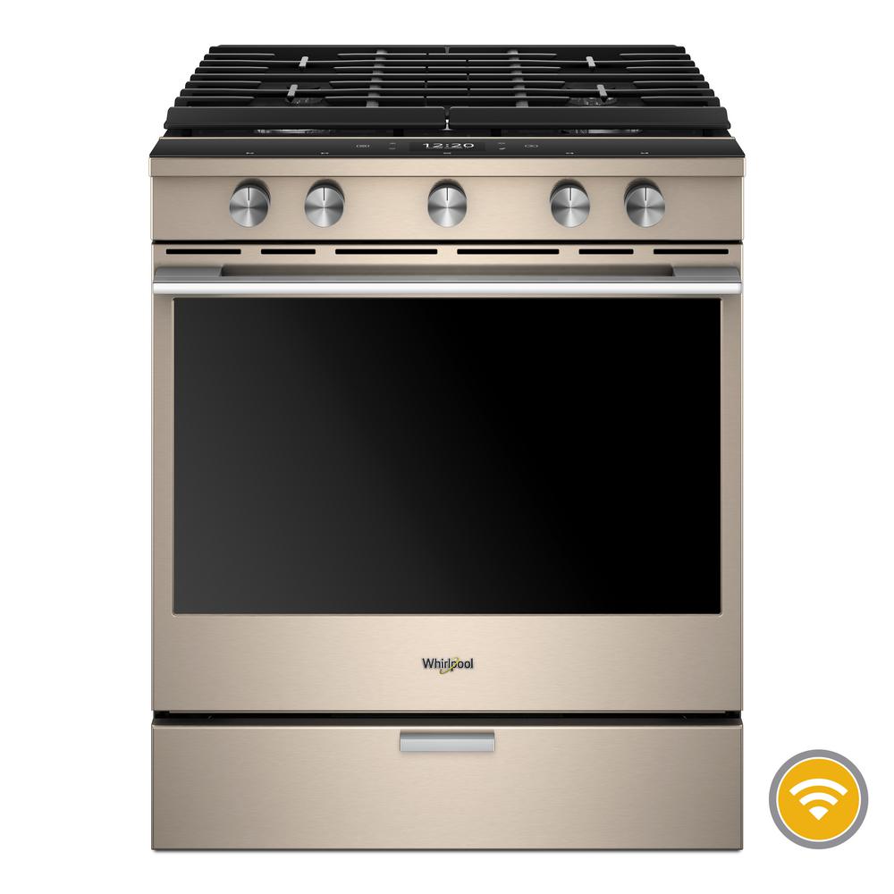 Sunset Bronze Whirlpool Liances The Home Depot 5 8 Cu Ft Smart Slide In Gas Range With Ez 2